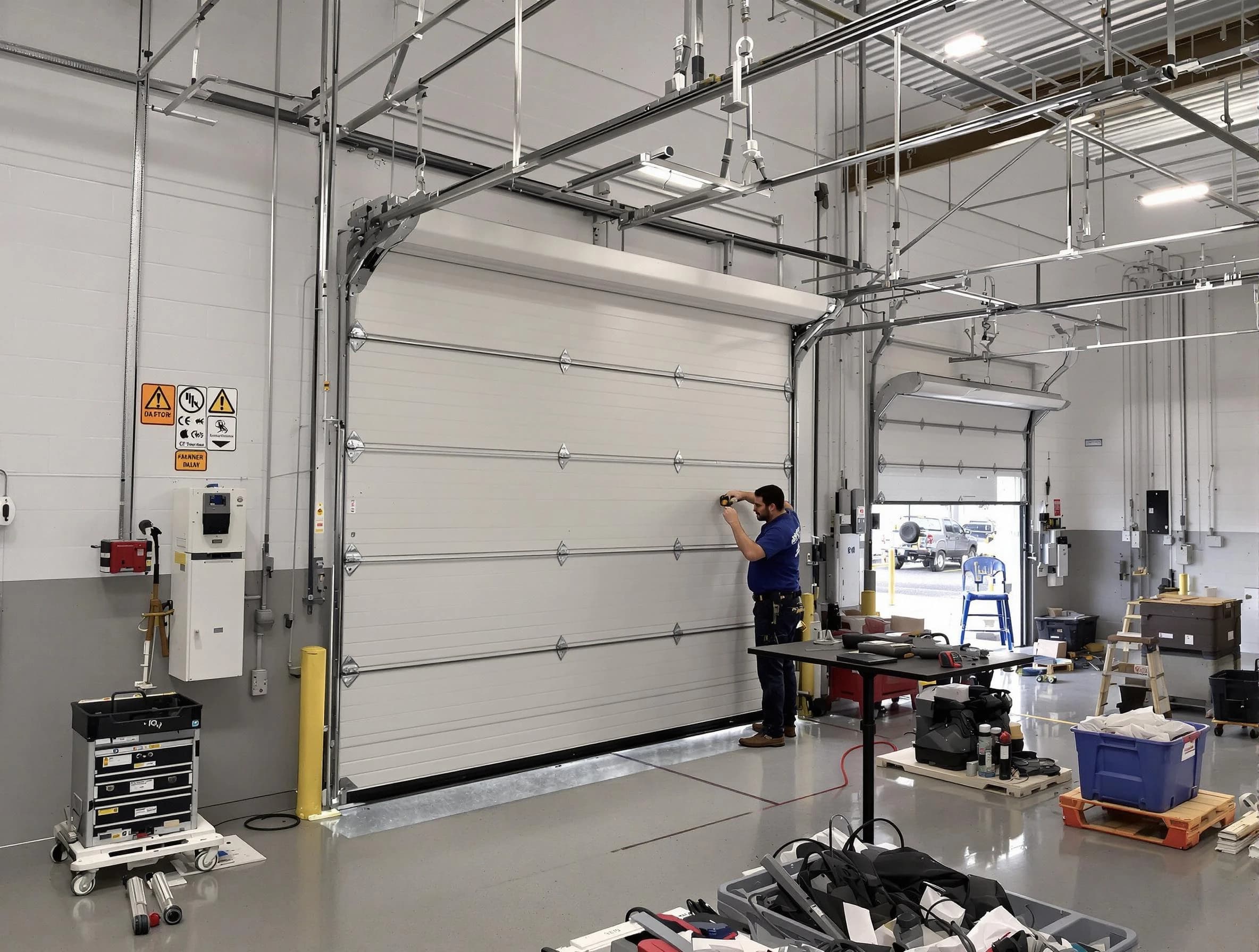 Commercial garage door repair being performed by Weymouth Garage Door Repair expert in Weymouth