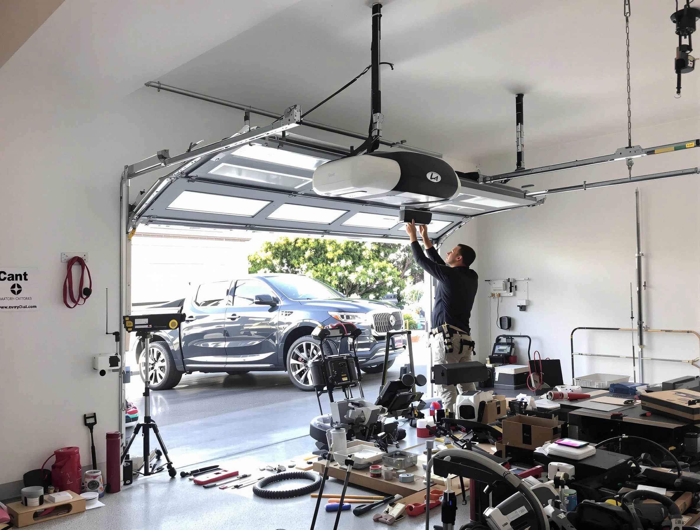 Weymouth Garage Door Repair specialist installing smart garage door opener system in Weymouth home
