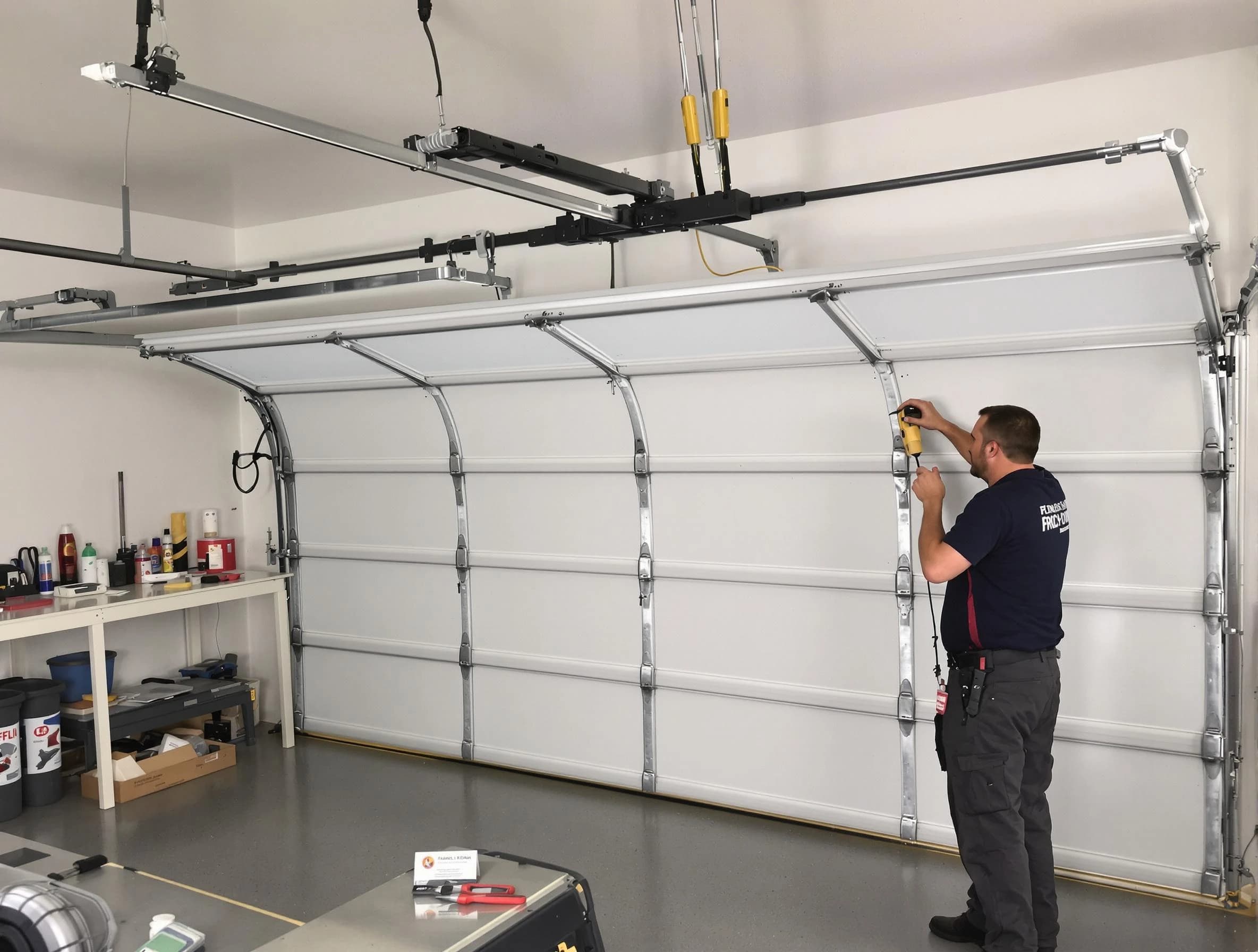 Weymouth Garage Door Repair certified technician performing overhead door system repair in Weymouth