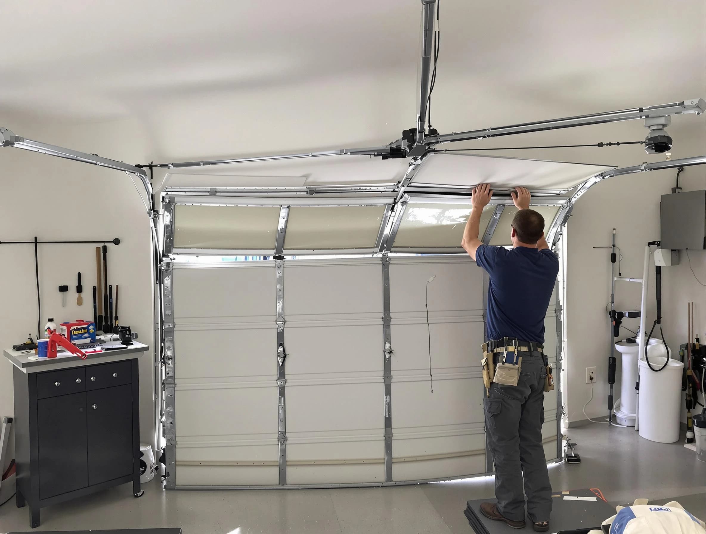 Weymouth Garage Door Repair specialist performing precise section replacement on Weymouth garage door