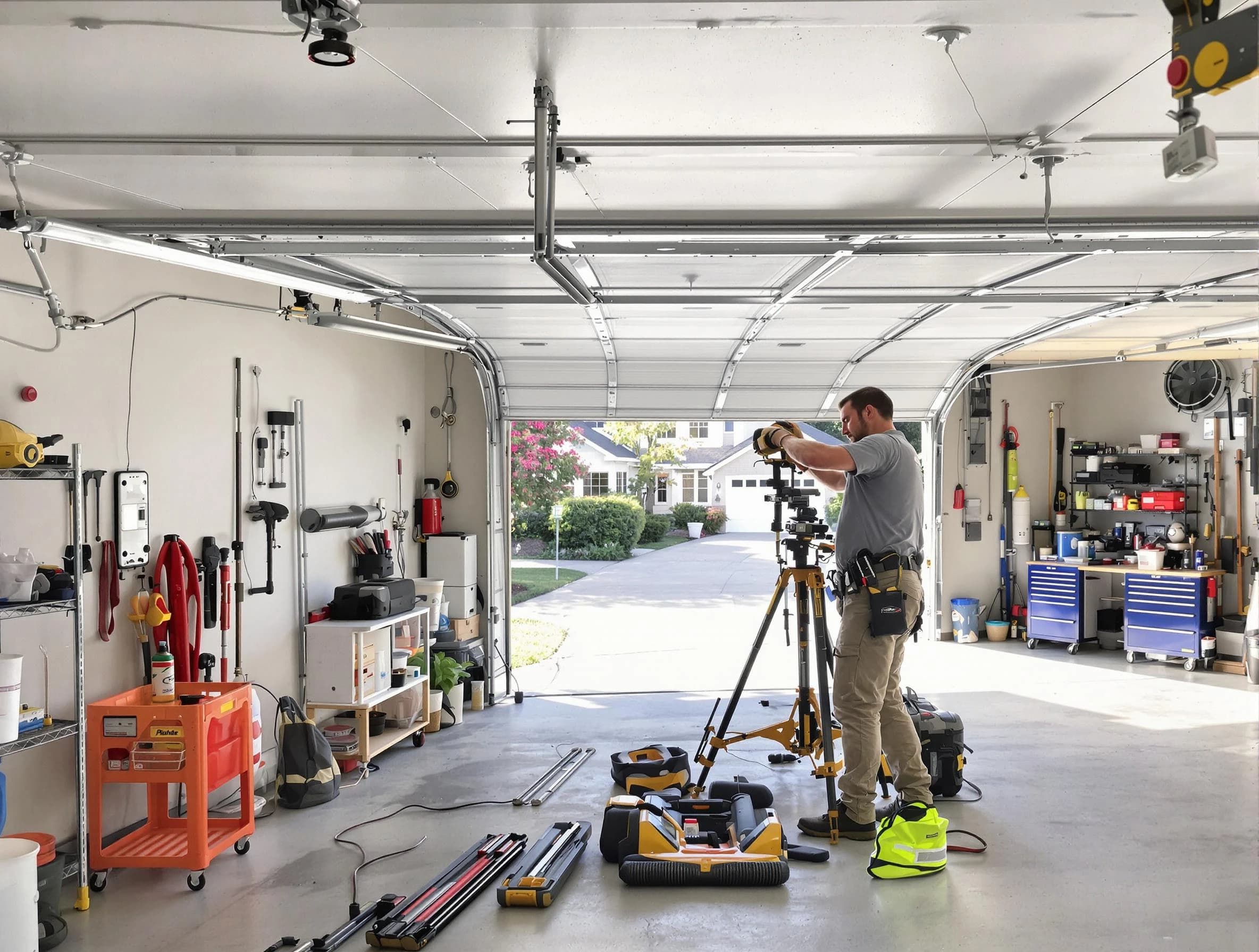 Weymouth Garage Door Repair specialist performing laser-guided track alignment in Weymouth