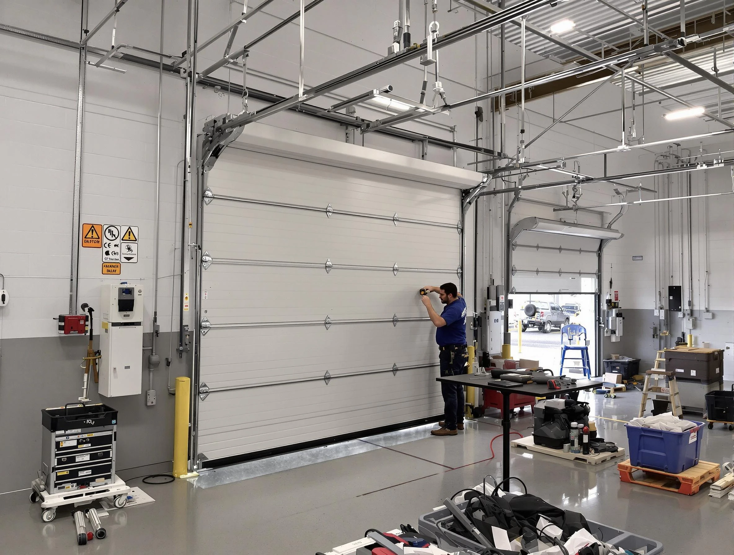 Commercial garage door repair being performed by Weymouth Garage Door Repair expert in Weymouth