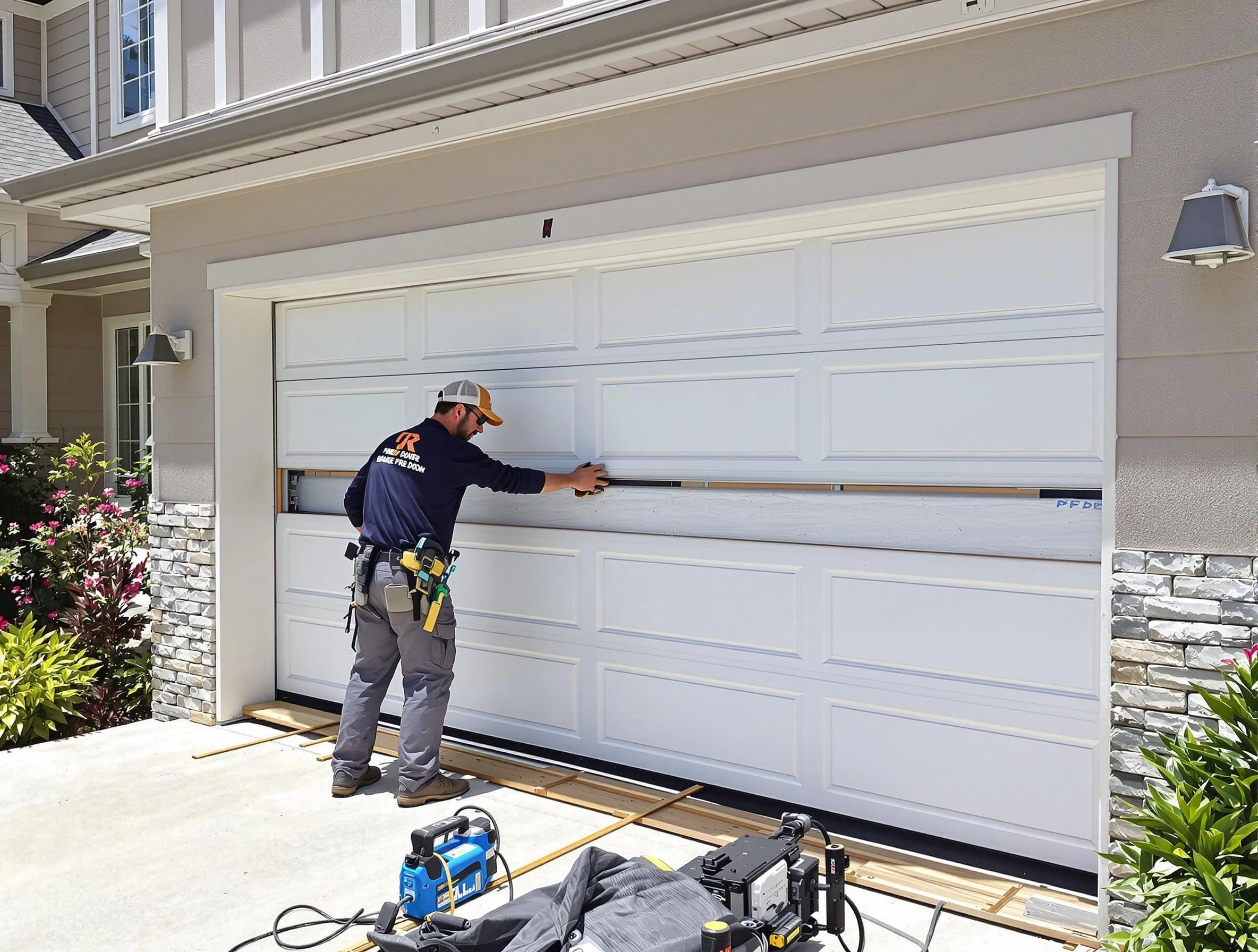 Weymouth Garage Door Repair team performing complete garage door replacement at Weymouth residence