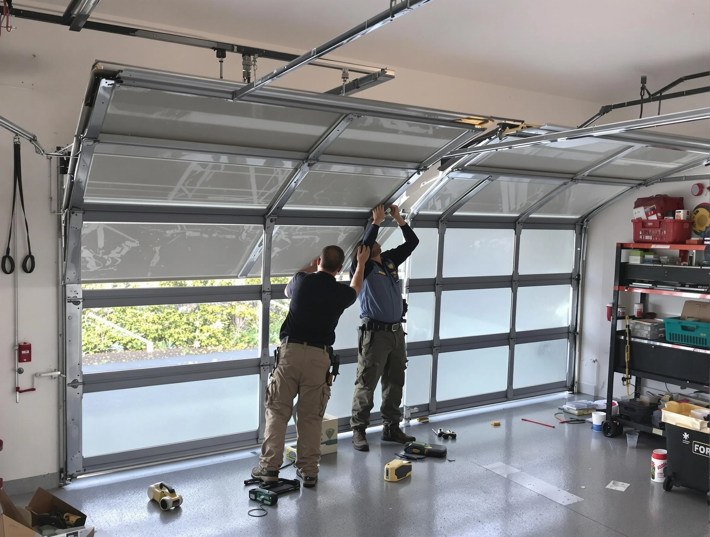 Weymouth Garage Door Repair expert performing precise panel replacement on Weymouth garage door