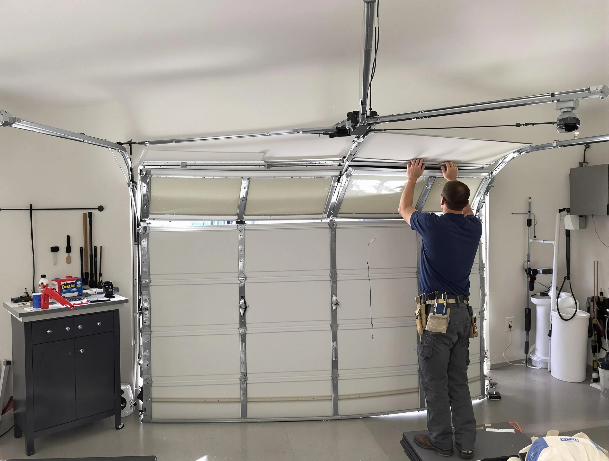 Weymouth Garage Door Repair specialist performing precise section replacement on Weymouth garage door